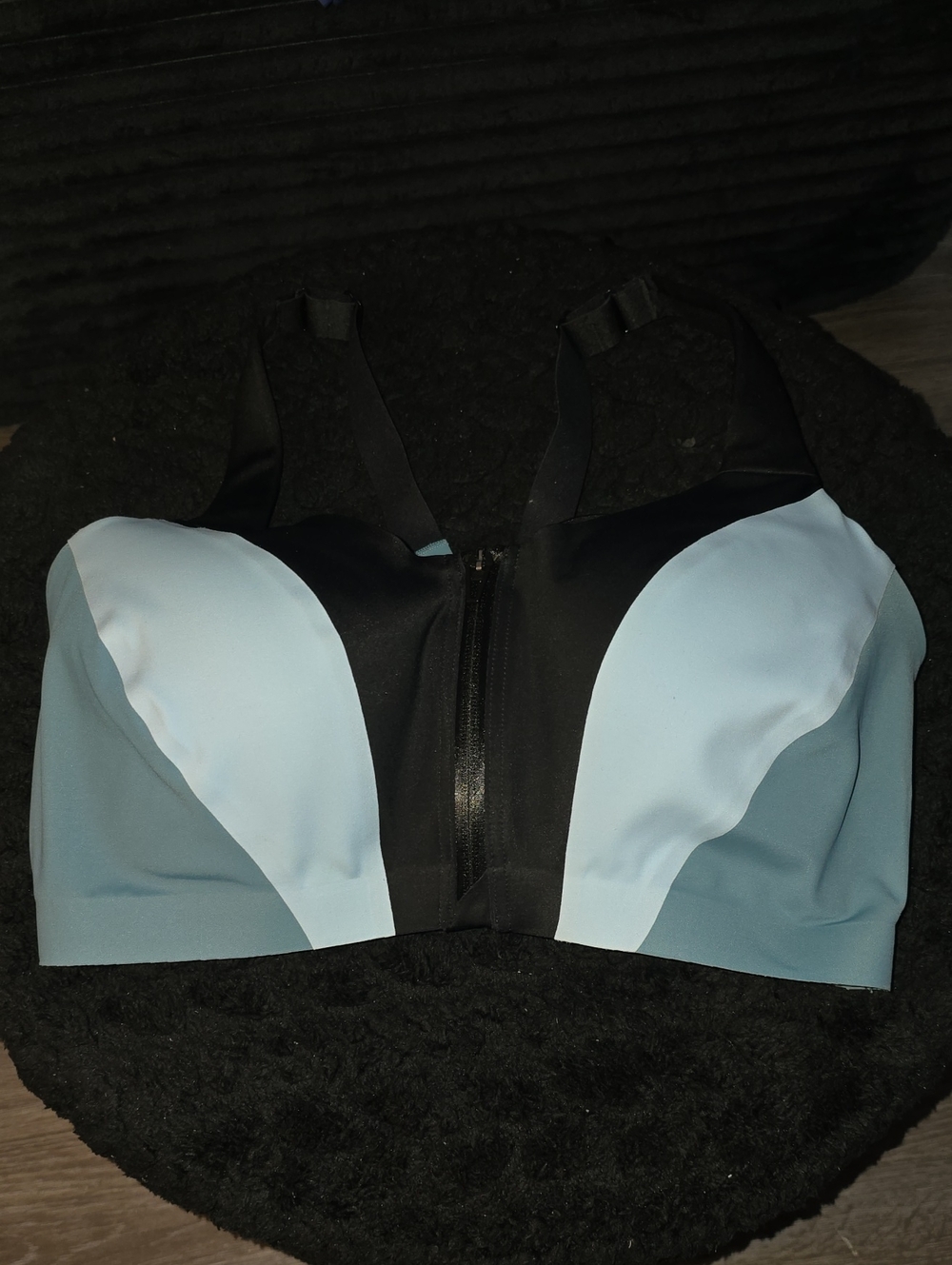 Victoria's Secret Light Blue and Black Front-Zip Sports Bra